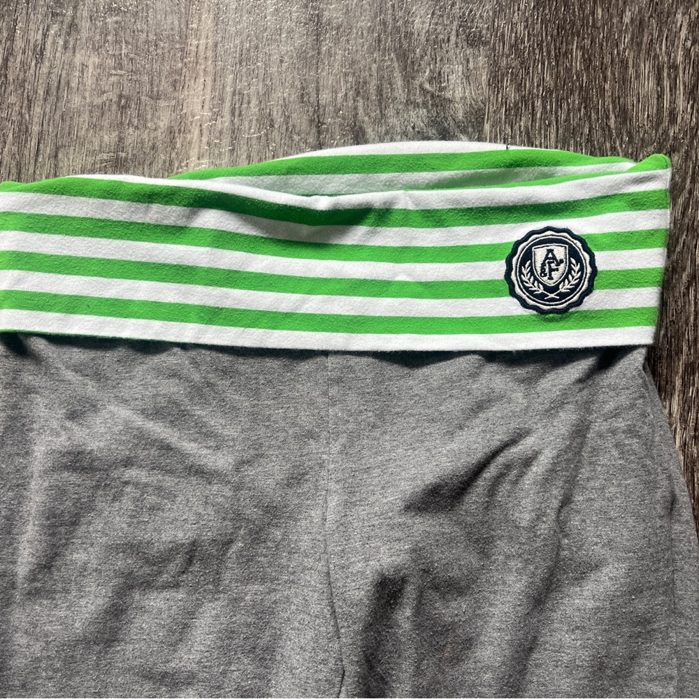 Abercrombie & Fitch Gray and Green Leggings with Striped Waistband